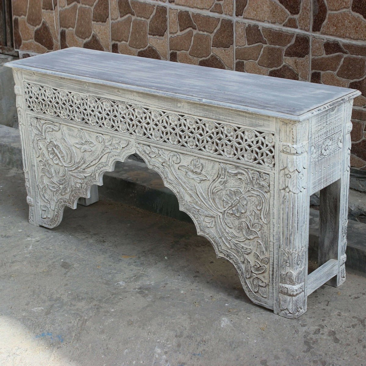 Mehrab Style Carved Hall Table by Hibashi Furniture – handcrafted solid wood furniture made in India