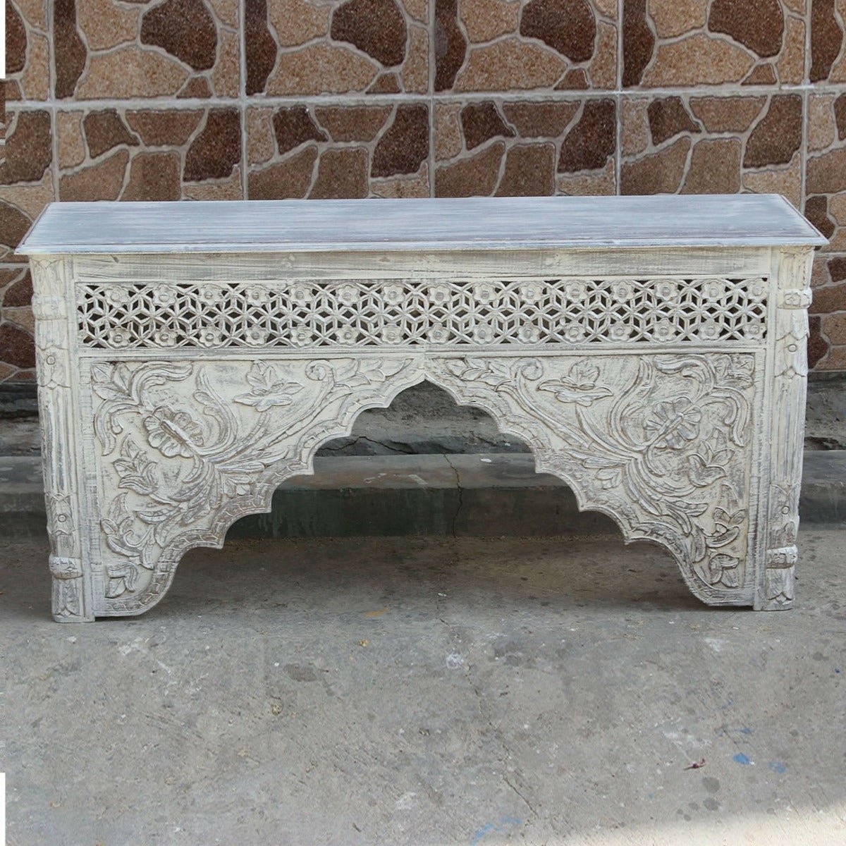Mehrab Style Carved Hall Table by Hibashi Furniture – handcrafted solid wood furniture made in India