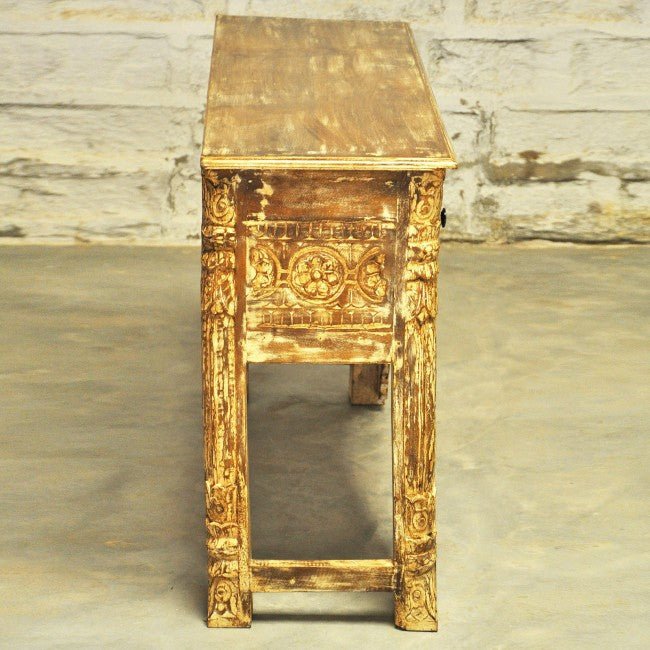 Mehrab Style Carved Hall Table with One Drawer by Hibashi Furniture – handcrafted solid wood furniture made in India