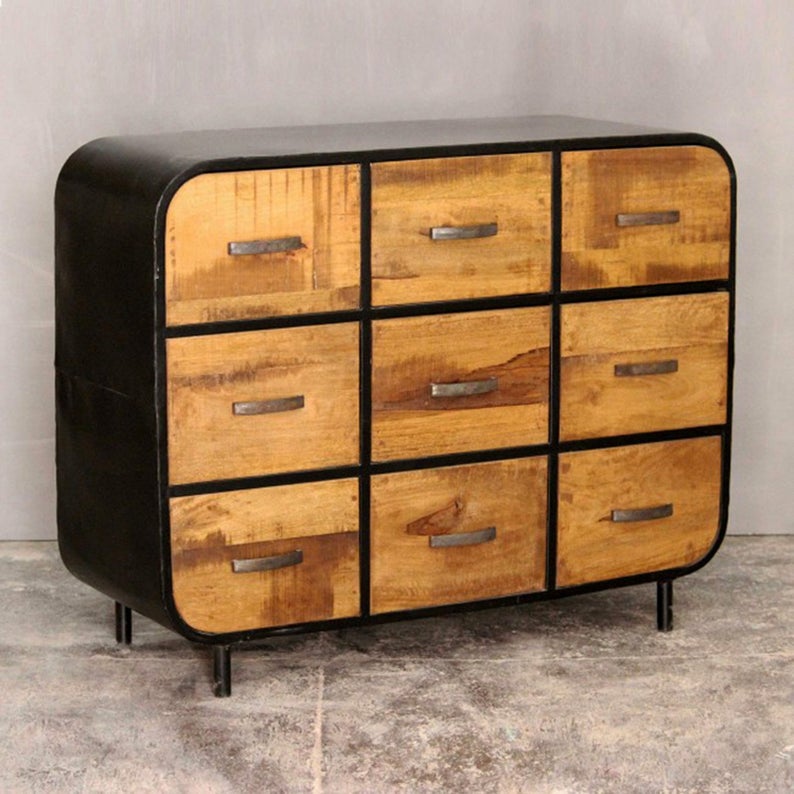 Miller Industrial Timber Iron Chest of Drawers by Hibashi Furniture – handcrafted solid wood furniture made in India