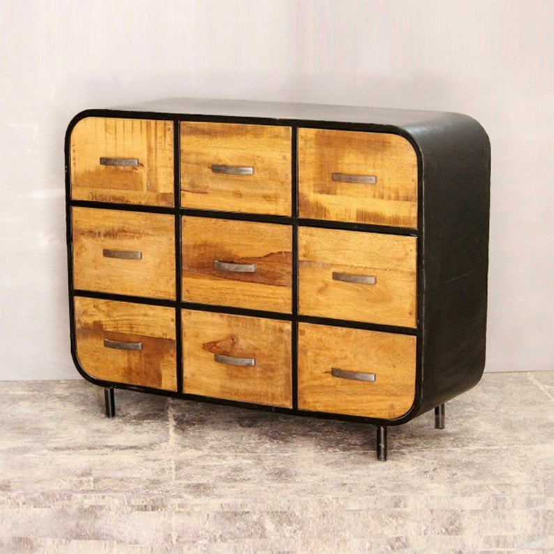 Miller Industrial Timber Iron Chest of Drawers by Hibashi Furniture – handcrafted solid wood furniture made in India
