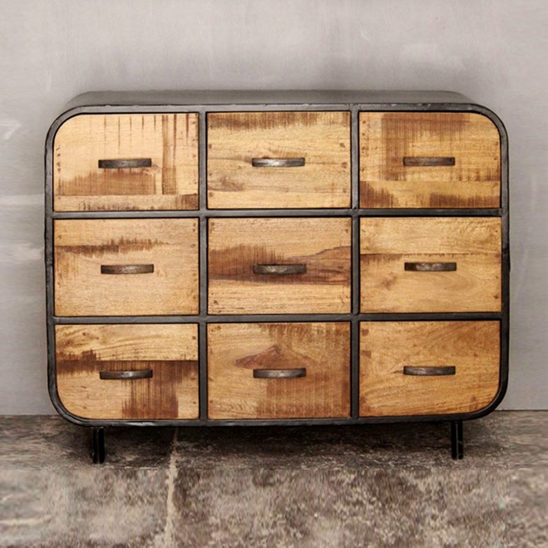 Miller Industrial Timber Iron Chest of Drawers by Hibashi Furniture – handcrafted solid wood furniture made in India