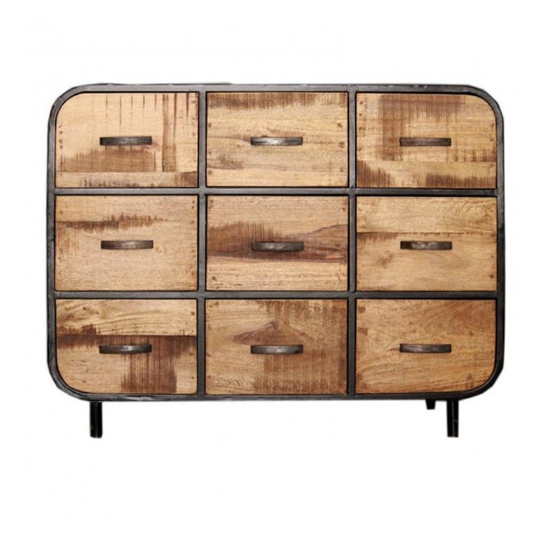 Miller Industrial Timber Iron Chest of Drawers by Hibashi Furniture – handcrafted solid wood furniture made in India