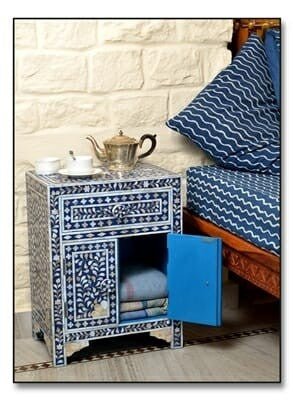 Mother of Pearl Bone Inlay Handmade Bedside Table – handcrafted solid wood furniture