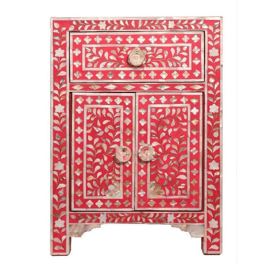 Mother of Pearl Bone Inlay Handmade Bedside Table – handcrafted solid wood furniture