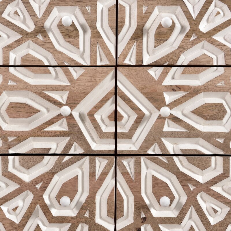 Mughal Garden Geometrical Hand Carved Natural 6 Drawers 2 Tone Dresser – handcrafted solid wood furniture