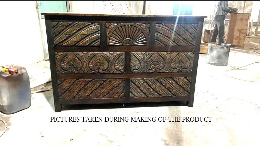 Mughal Garden Indian Hand Carved Reclaimed Wood 7 Drawer Rustic Dresser - HF Commercial Furniture