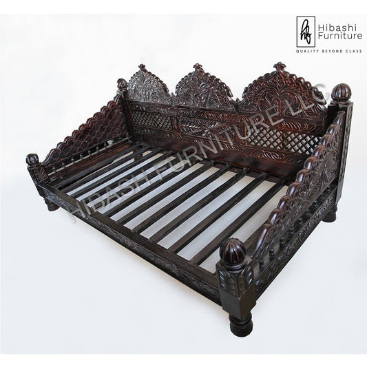 Mughal Hand Carved Arched Daybed – handcrafted solid wood furniture