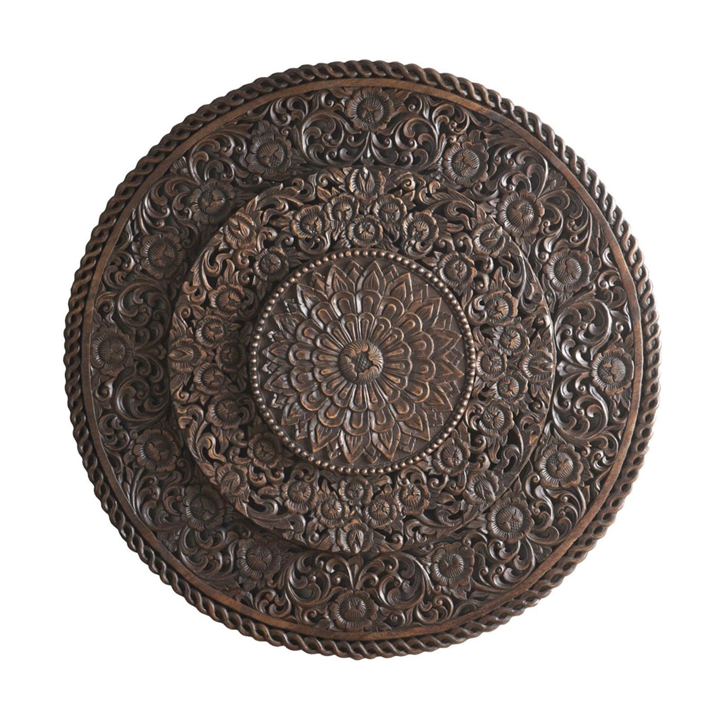 Mughal Style Carved Wood 3 Step Round BedHead/Wall Panel Brown by Hibashi Furniture – handcrafted solid wood furniture made in India
