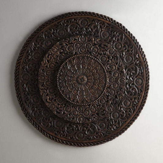 Mughal Style Carved Wood 3 Step Round BedHead/Wall Panel Brown – handcrafted solid wood furniture