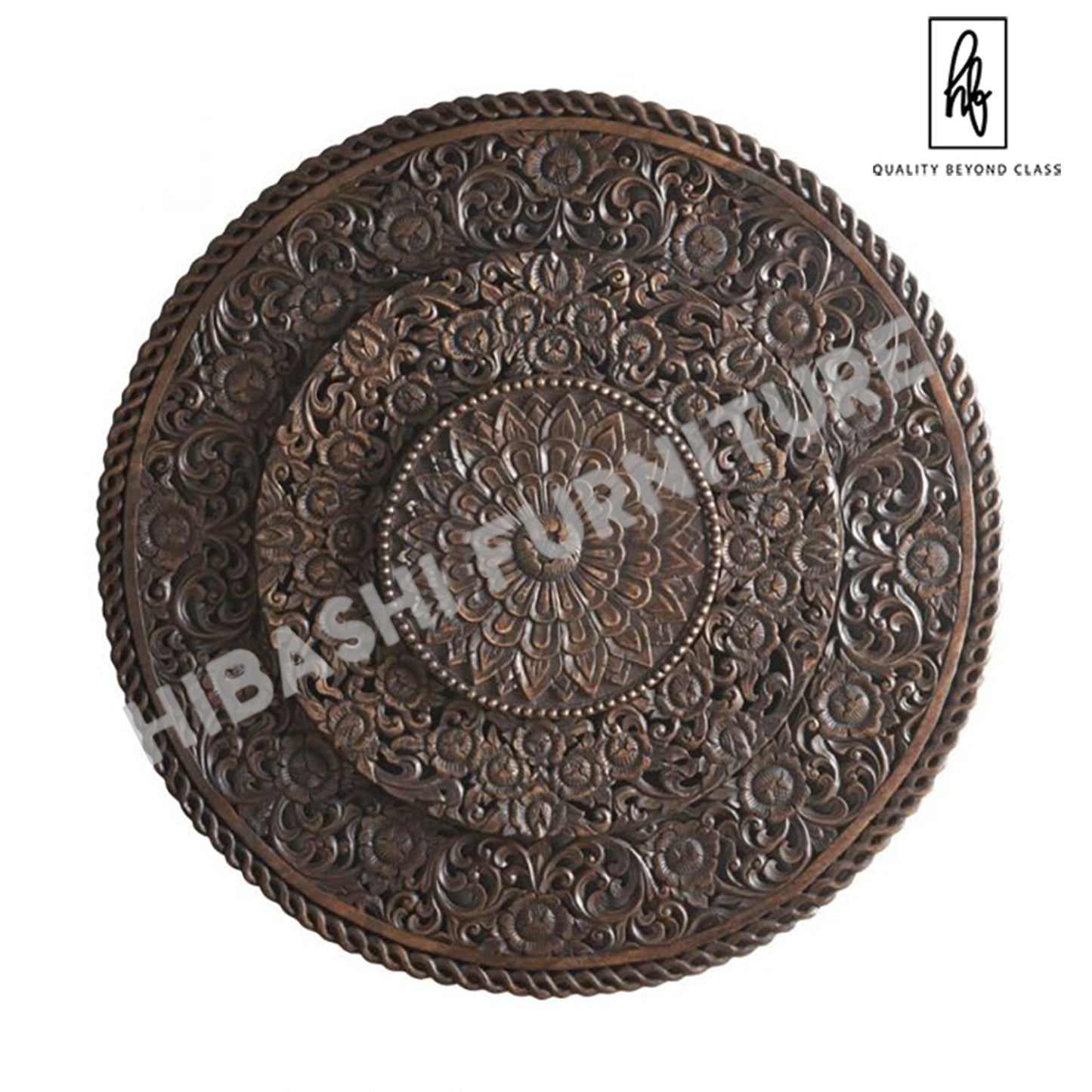 Mughal Style Carved Wood 3 Step Round BedHead/Wall Panel Brown by Hibashi Furniture – handcrafted solid wood furniture made in India