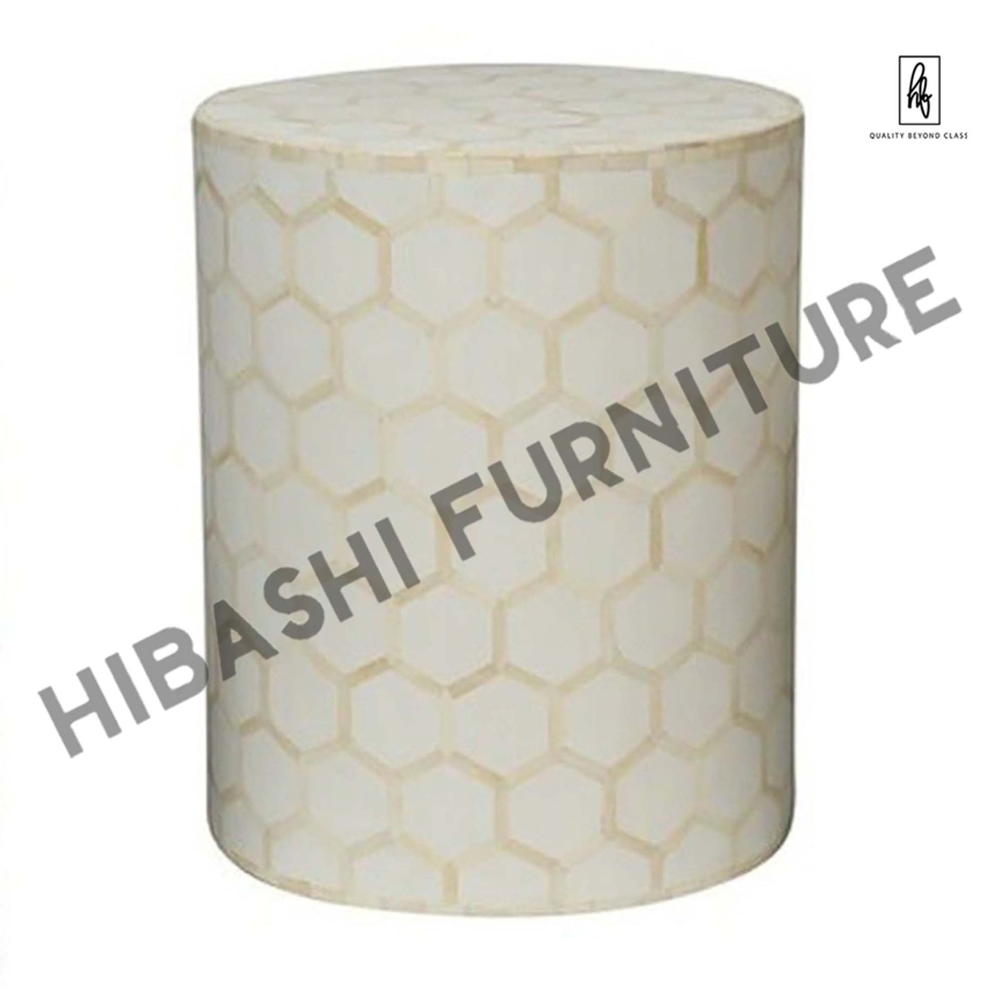 BONE INLAY ROUND DRUM SIDE TABLE HONYCOMB - LARGE