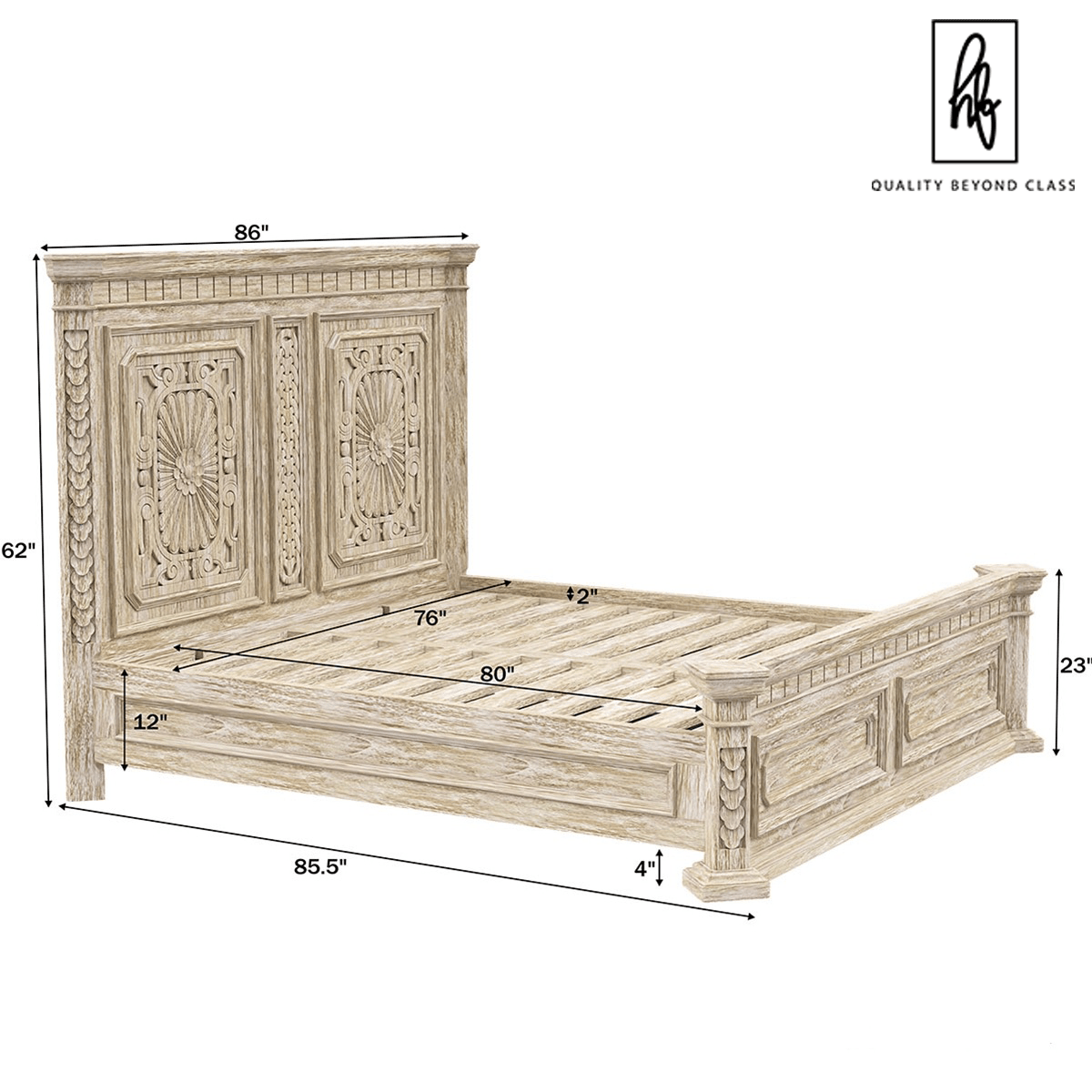 Nebula Traditional Style Rustic Teak Wood Platform Bed by Hibashi Furniture – handcrafted solid wood furniture made in India