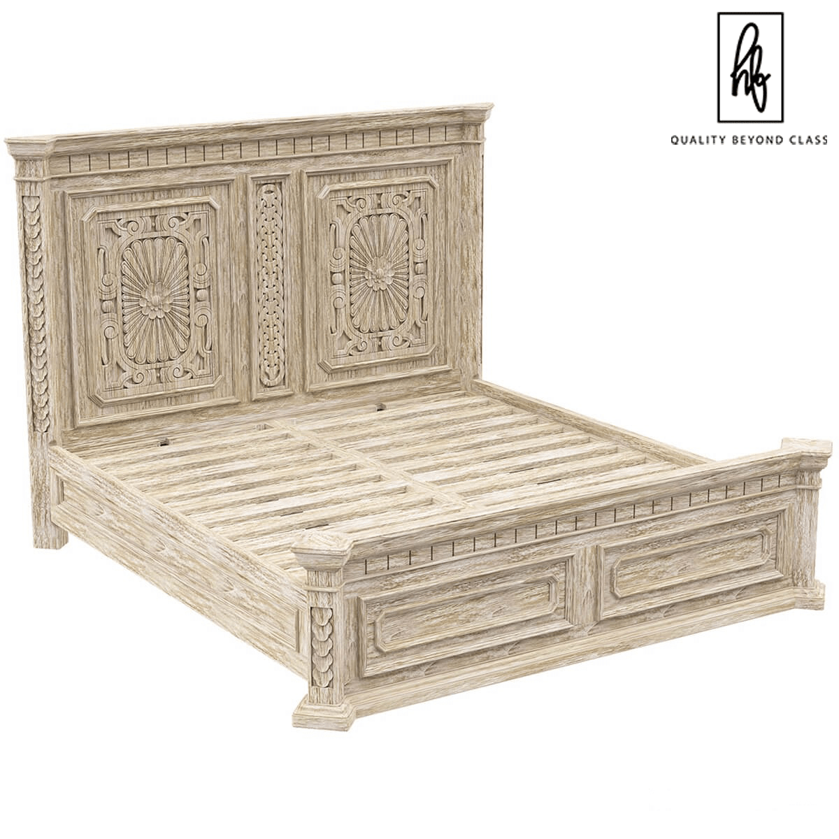 Nebula Traditional Style Rustic Teak Wood Platform Bed by Hibashi Furniture – handcrafted solid wood furniture made in India