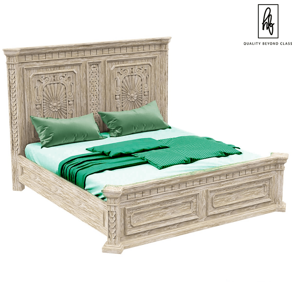 Nebula Traditional Style Rustic Teak Wood Platform Bed by Hibashi Furniture – handcrafted solid wood furniture made in India