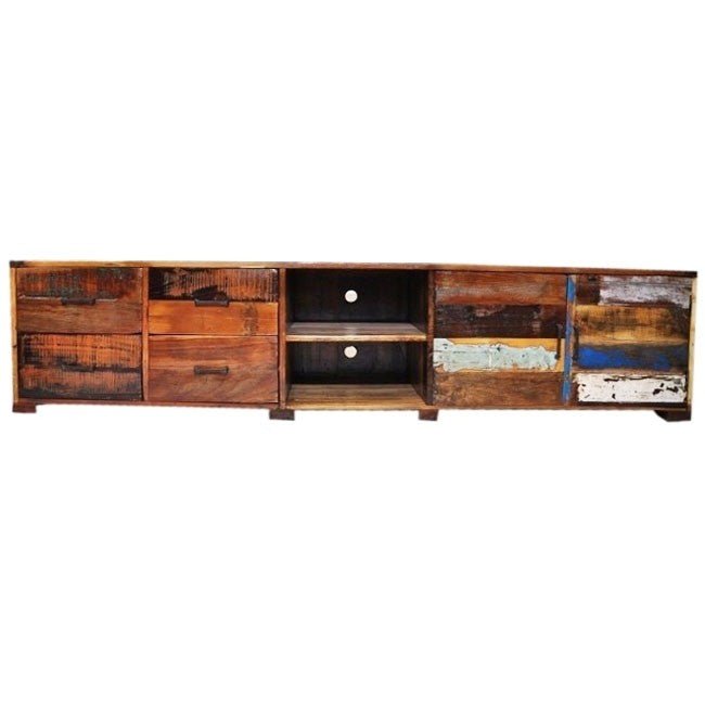Nirvana Reclaimed Timber Wood TV Entertainment Unit/Stand 220cm – handcrafted solid wood furniture