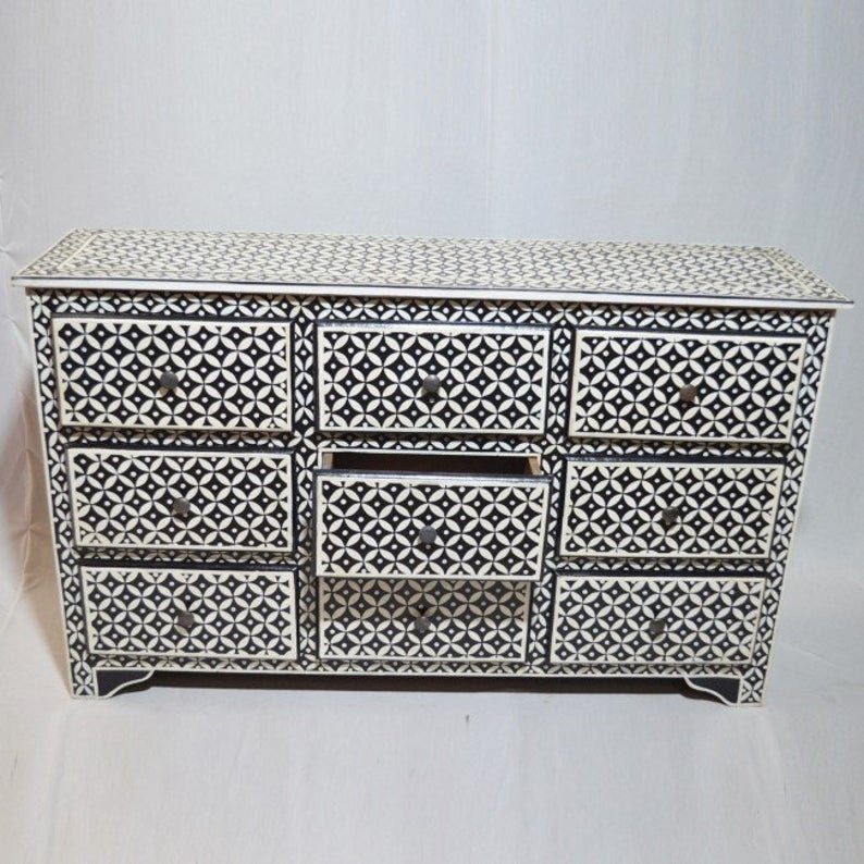 Pandora Bone Inlay Painted Chest of Drawers – handcrafted solid wood furniture