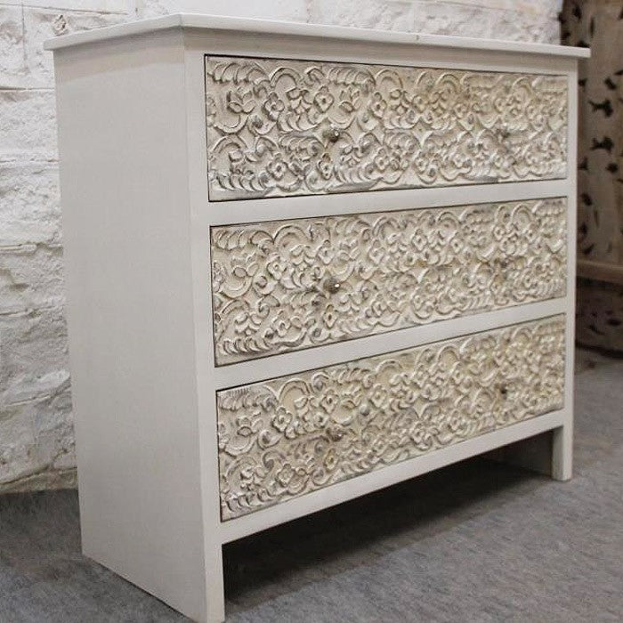 India Handcarved Mango Wood 3 Drawer Dresser
