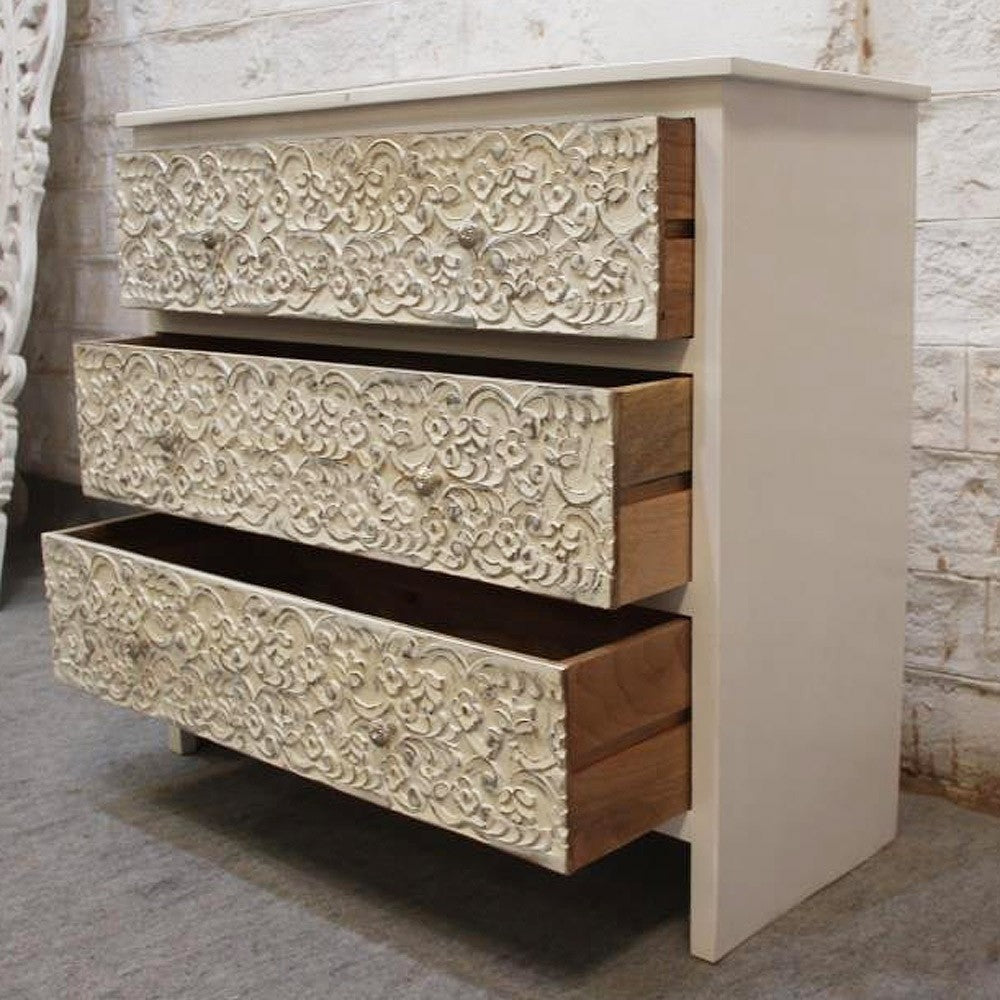 India Handcarved Mango Wood 3 Drawer Dresser