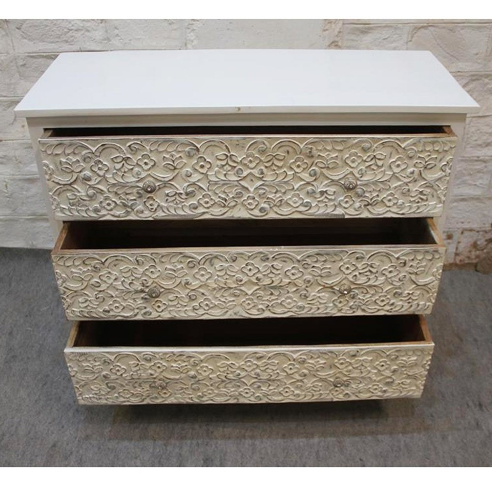 India Handcarved Mango Wood 3 Drawer Dresser