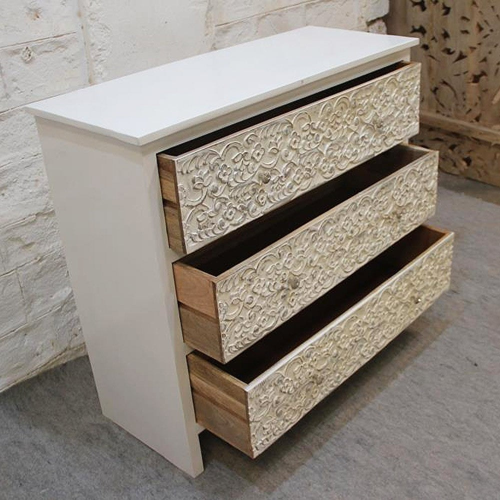 India Handcarved Mango Wood 3 Drawer Dresser