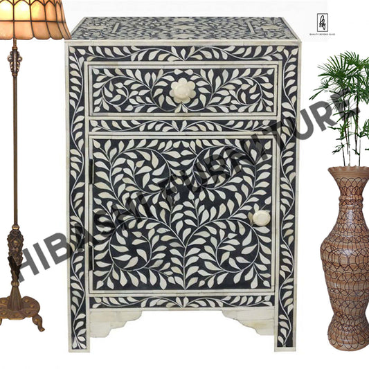 ROSA Bone Inlay Bedside/ Nightstand/ Side Table – handcrafted solid wood furniture