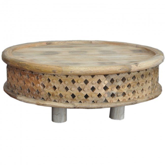 Round Carved Wooden Coffee Tables with Legs – handcrafted solid wood furniture