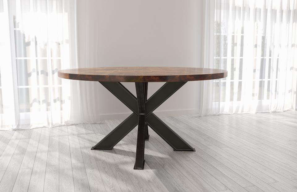 BARAS Mesa de comedor redonda de acero industrial con pedestal