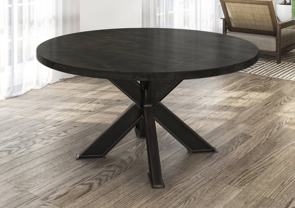 BARAS Mesa de comedor redonda de acero industrial con pedestal