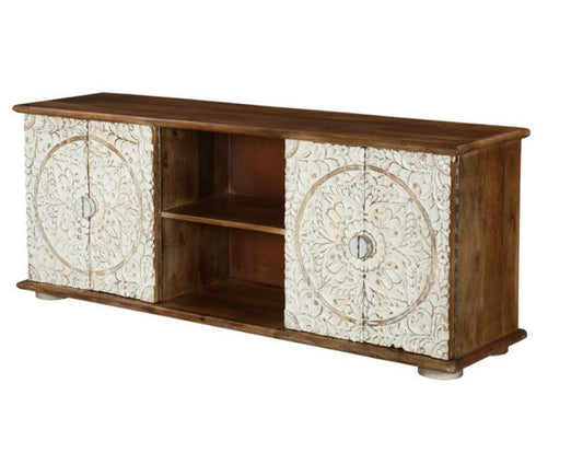 SANAY 59" Hand Carved Solid Wood TV Stand Media Console – handcrafted solid wood furniture