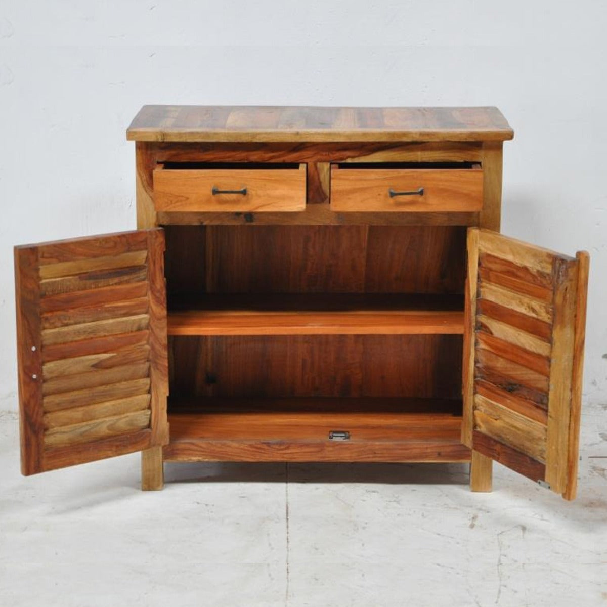 SHUTTER SIDEBOARD CABINET OF 2 DRAWERS-Natural-100-90-40