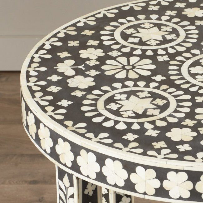 Small Bone Inlay Small Round Side Table/End Table Stool – handcrafted solid wood furniture