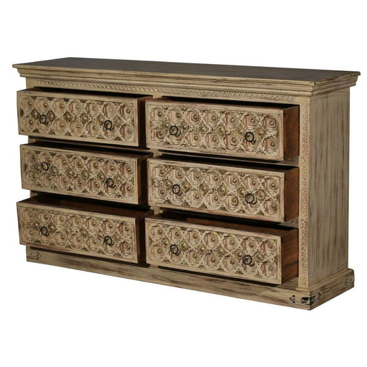 SUTE Hand Carved Six Drawers Solid Mango Wood Dresser – handcrafted solid wood furniture