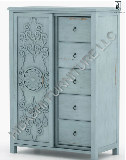 Tallaq Hand Carved Solid Mango Wood Tall Dresser – handcrafted solid wood furniture