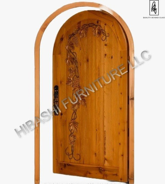 TANAY Floral Hand Carved Wine Cellar Door – handcrafted solid wood furniture