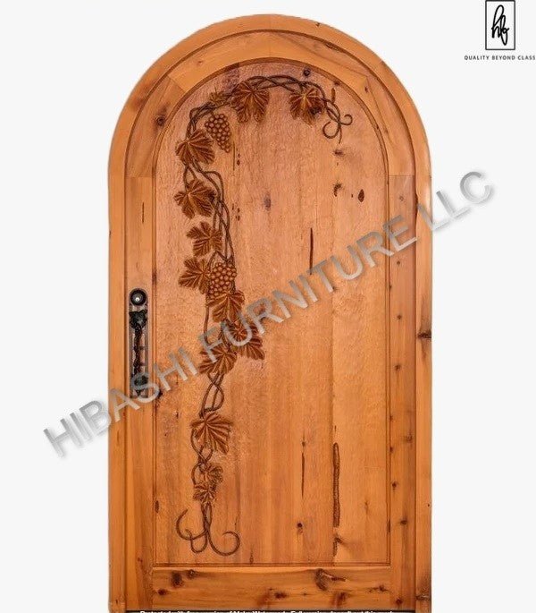 TANAY Floral Hand Carved Wine Cellar Door – handcrafted solid wood furniture
