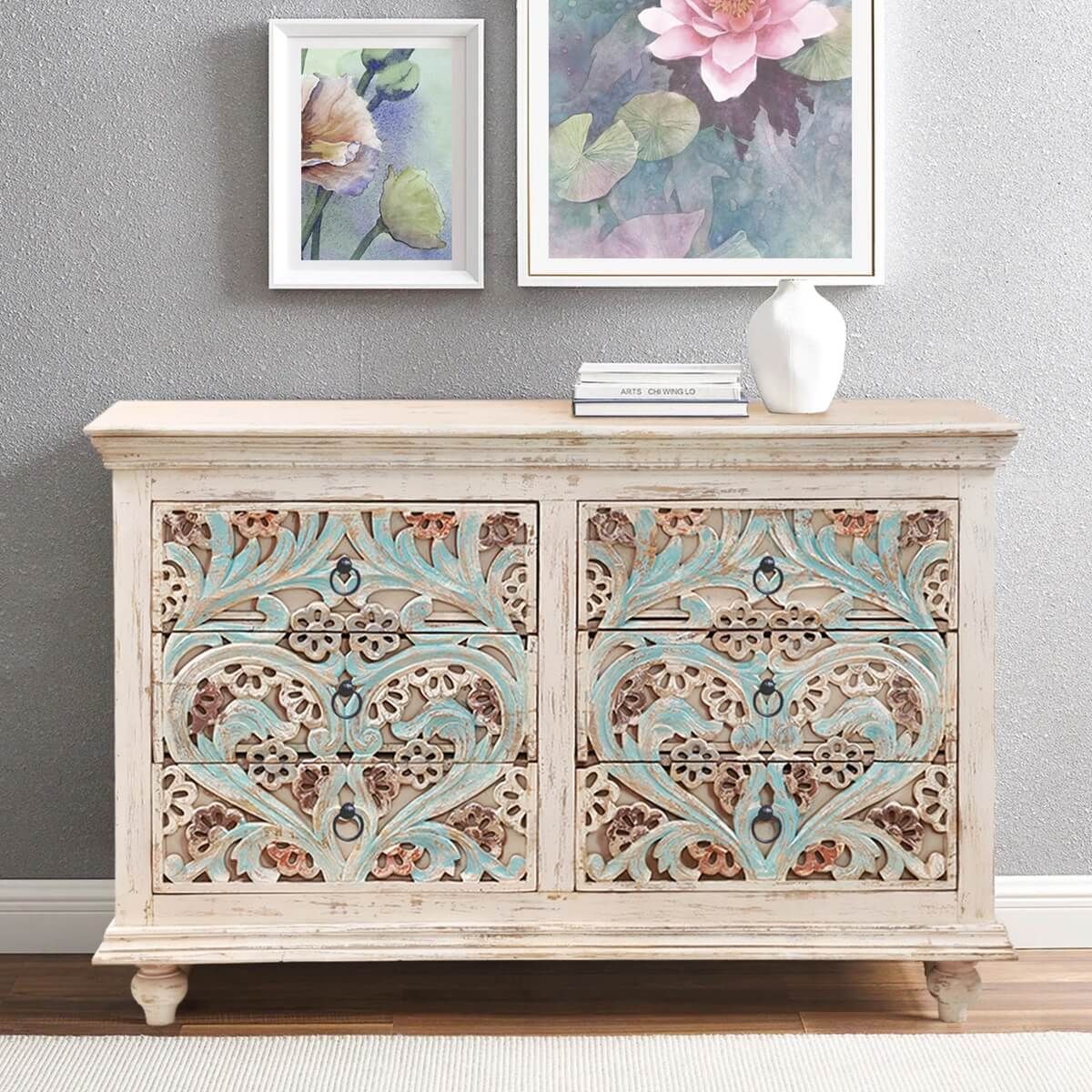 TANZA Hand - carved 6 Drawer Double Dresser – handcrafted solid wood furniture