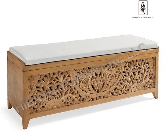 TARLAC Hand carved Storage Bench – handcrafted solid wood furniture