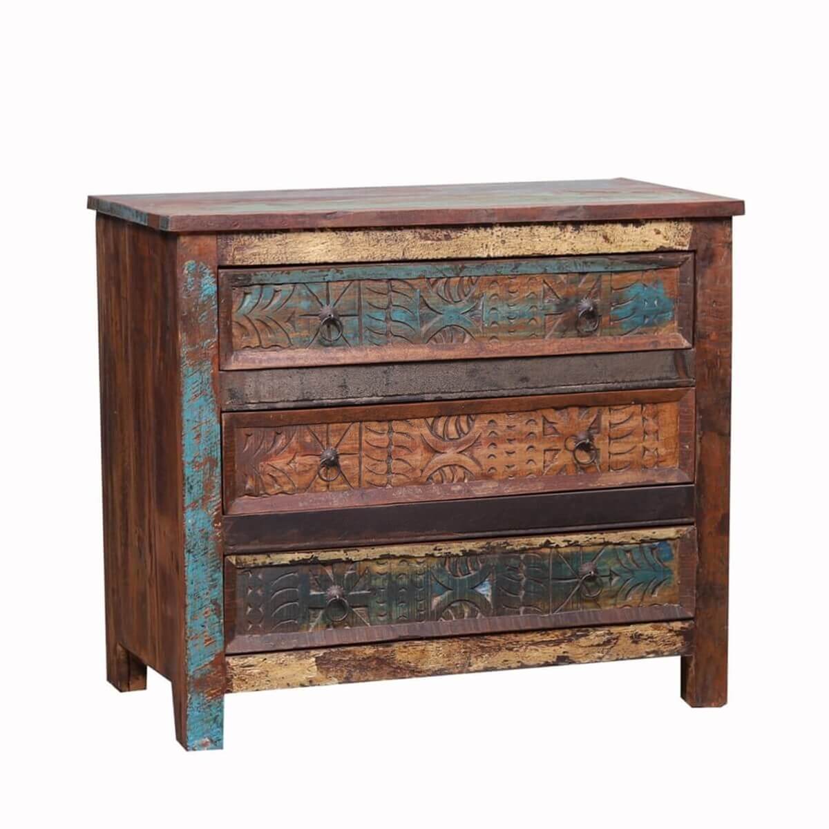 Tomales Hand Carved Solid Wood 3 Drawer Bedroom Dresser