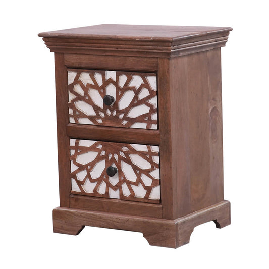 Traditional Mosaic Solid Wood Two Drawer Bedside Table – handcrafted solid wood furniture