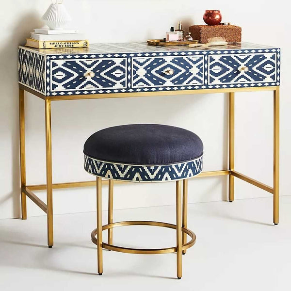Ivory Bone Inlaid Wooden Console Table, Bone Inlay Office
