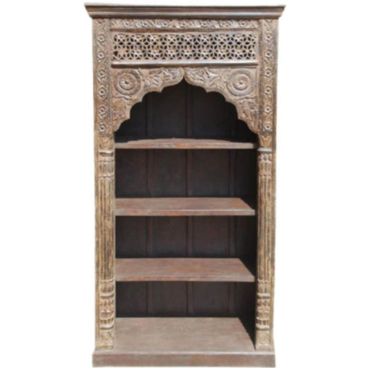 VENOVA Vintage Rustic Solid Mango Wood Hand Carved Bookshelf – handcrafted solid wood furniture