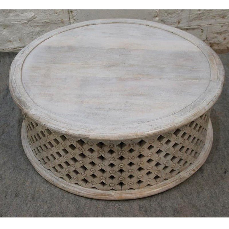Wooden Round Drum Mesh Coffee Table/Center Table – handcrafted solid wood furniture