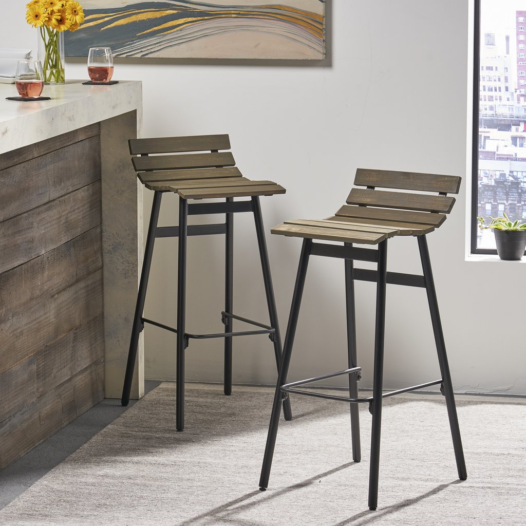 CLAVER 35" Industrial Wooden Barstool (Set of 2)