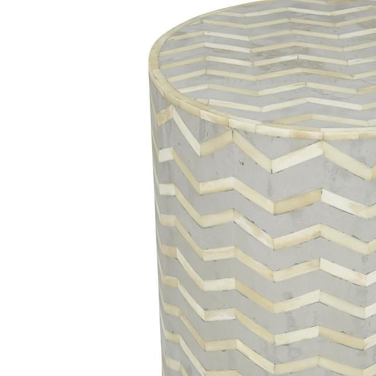 Zigzag Bone Inlay Round Drum Side and End Table - Size L by Hibashi Furniture – handcrafted solid wood furniture made in India