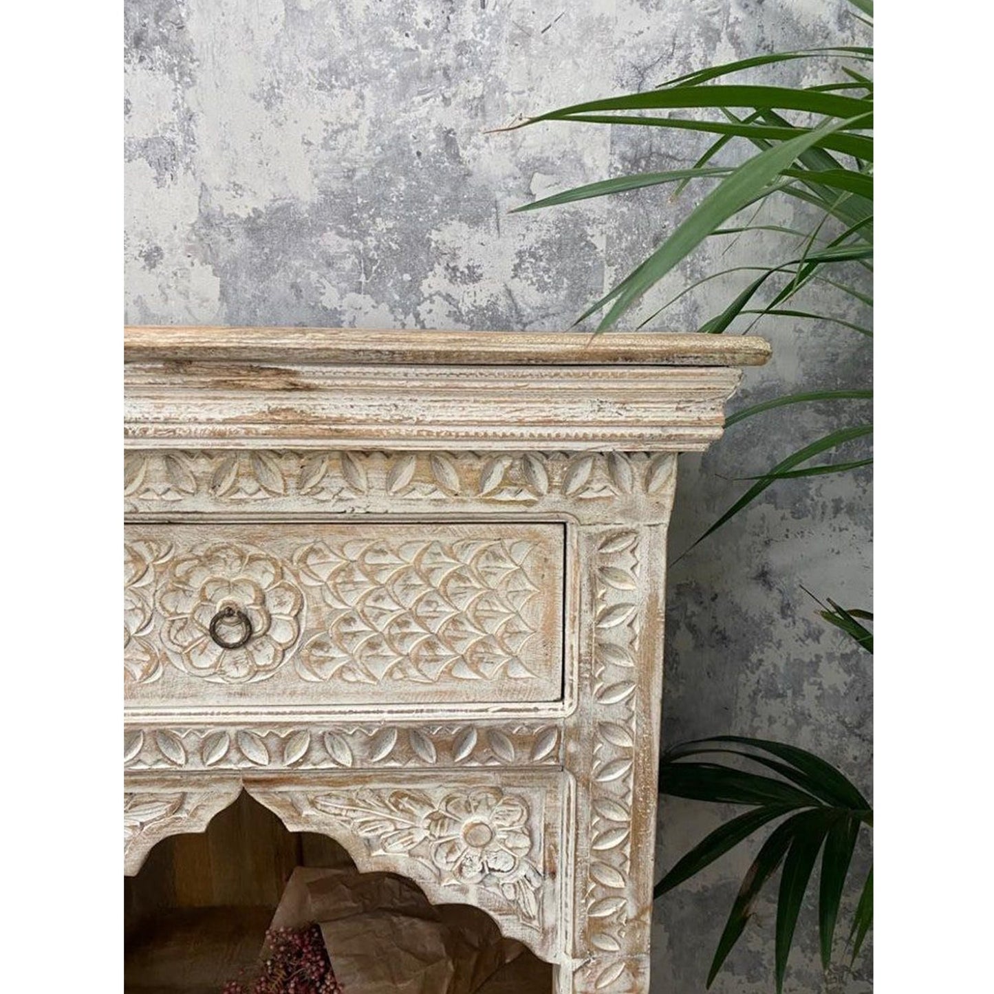 ZORIE Hand Carved Mango Wood Bookshelf by Hibashi Furniture – handcrafted solid wood furniture made in India