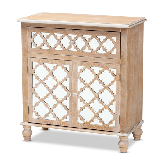 Glam Wooden Rustic Mirrored Storage Cabinet