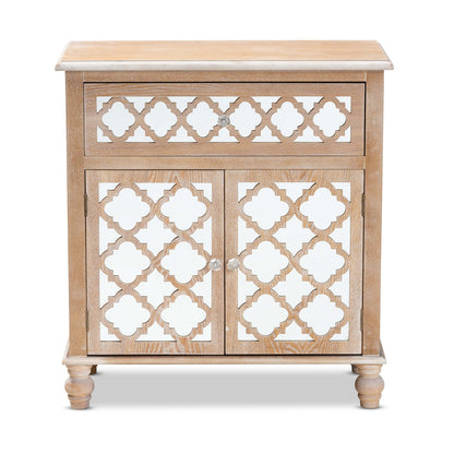 Glam Wooden Rustic Mirrored Storage Cabinet