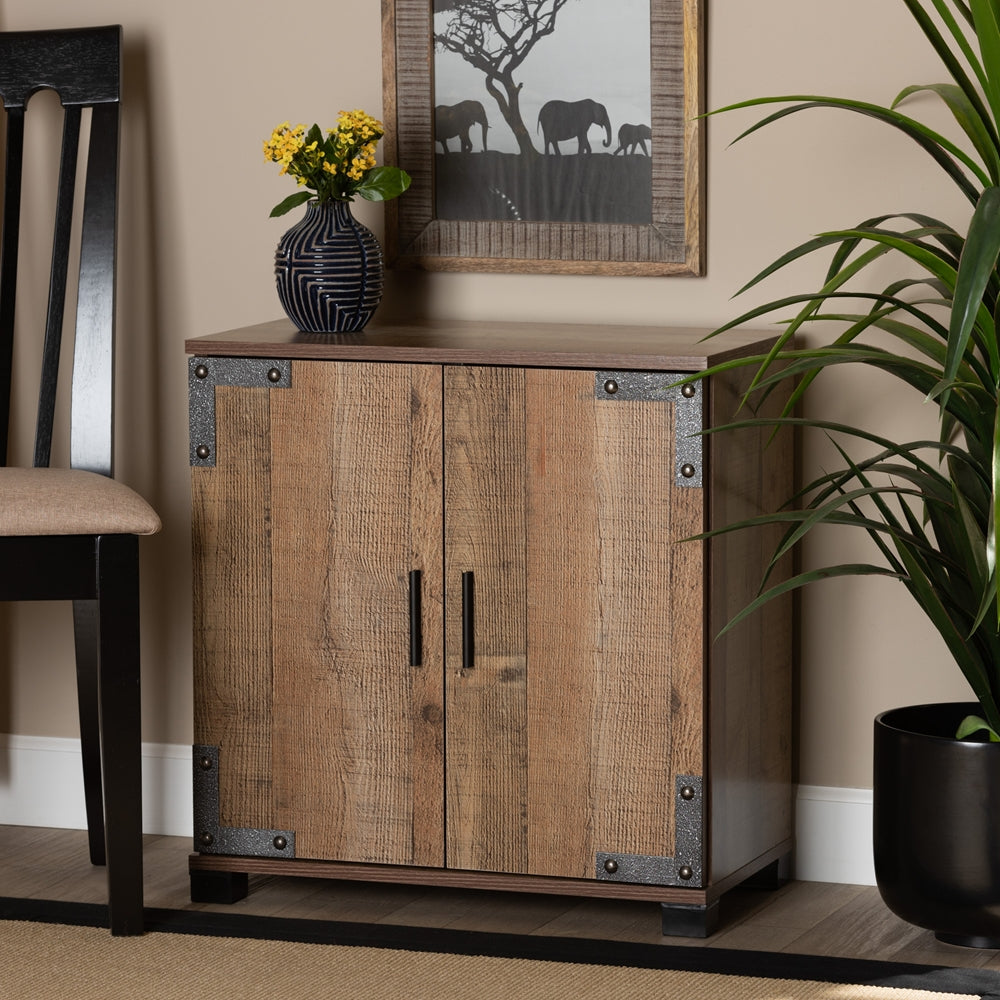 Zapatero moderno y contemporáneo de madera rústica de dos puertas de Wayne