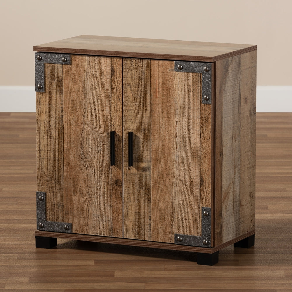Zapatero moderno y contemporáneo de madera rústica de dos puertas de Wayne
